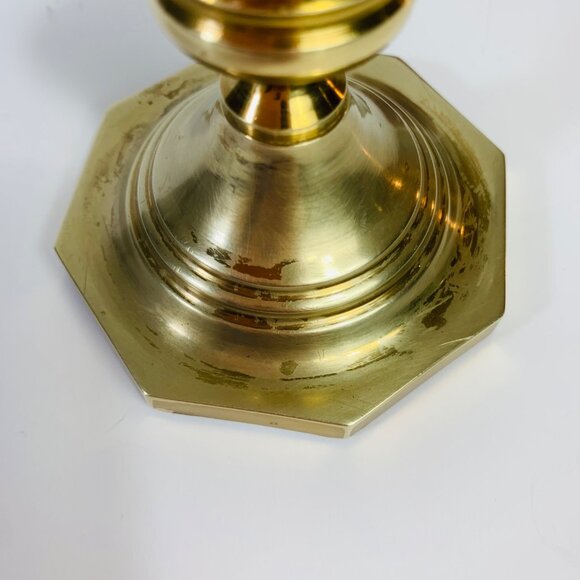 Solid Brass Short Candlestick Candle Holder Set of 2 Octagon Base VTG Party Home - Picture 9 of 12